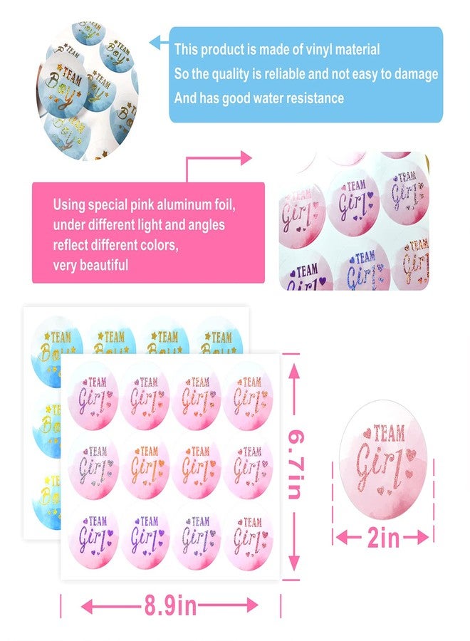 KIUKIUO 168 Pieces Colored Gold Stamping Gender Reveal Stickers,2 Inch Gold Glitter Team Girl and Boy Waterproof Label,for Gender Reveal Party Games Supplies, for Baby Showers or Gender Reveal Party - Image 2